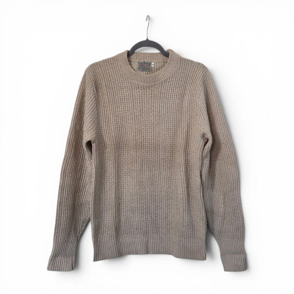 Vintage Brent Oatmeal Cream Lambswool Blend Knit Fisherman Sweater, Men's Small